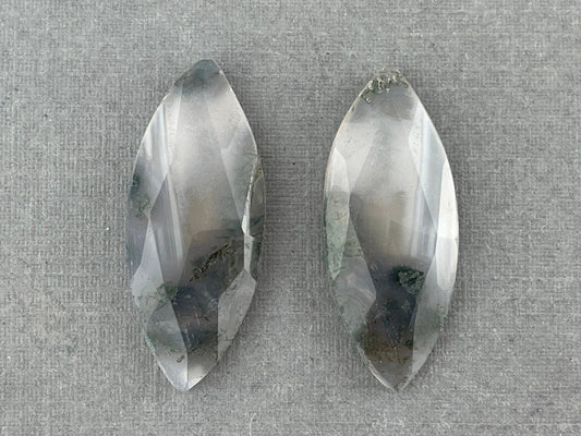 Moss Agate Rose Cut Pair | Marquise Natural Loose Gemstone | AG204 - - GemEnthusiast