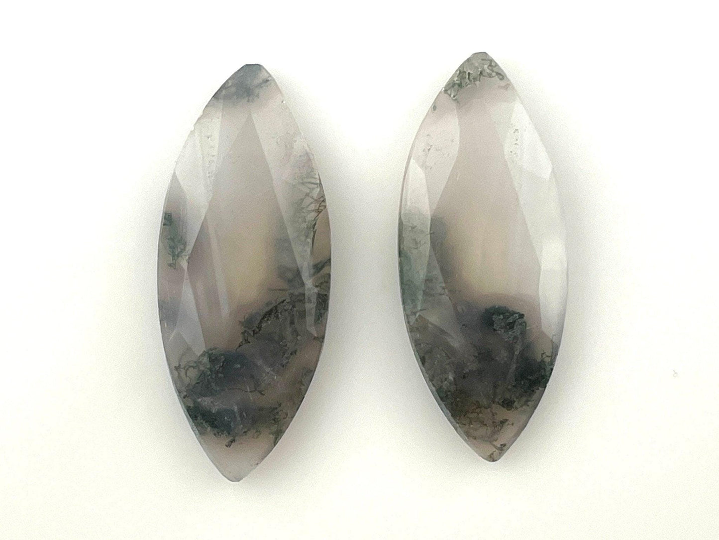 Moss Agate Rose Cut Pair | Marquise Natural Loose Gemstone | AG204 - - GemEnthusiast
