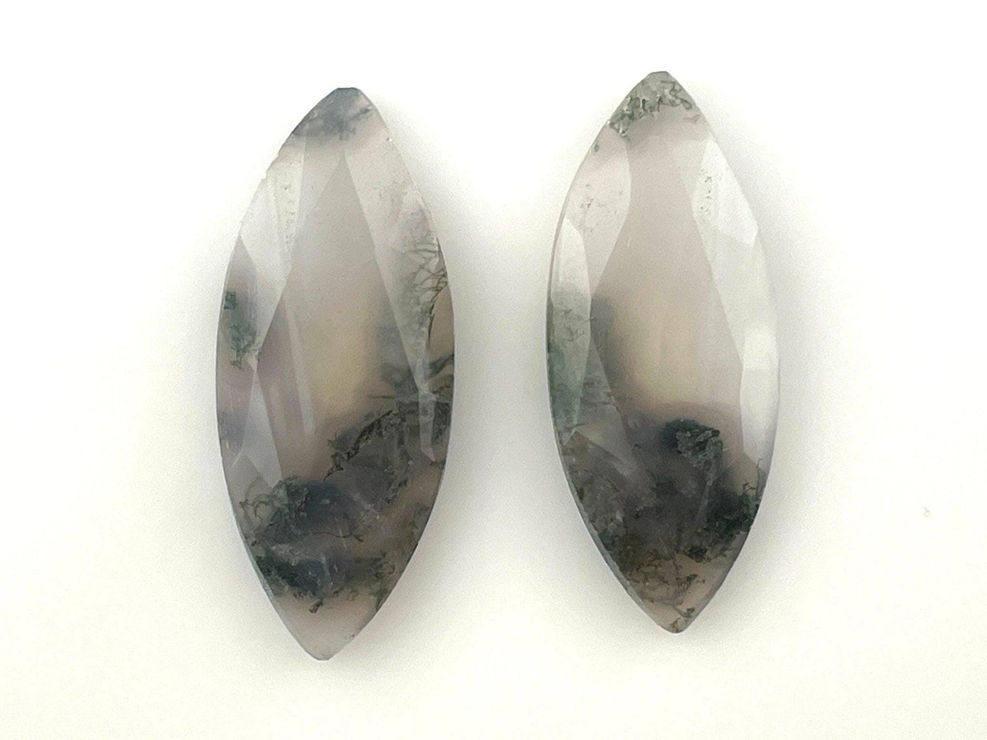 Moss Agate Rose Cut Pair | Marquise Natural Loose Gemstone | AG204 - - GemEnthusiast