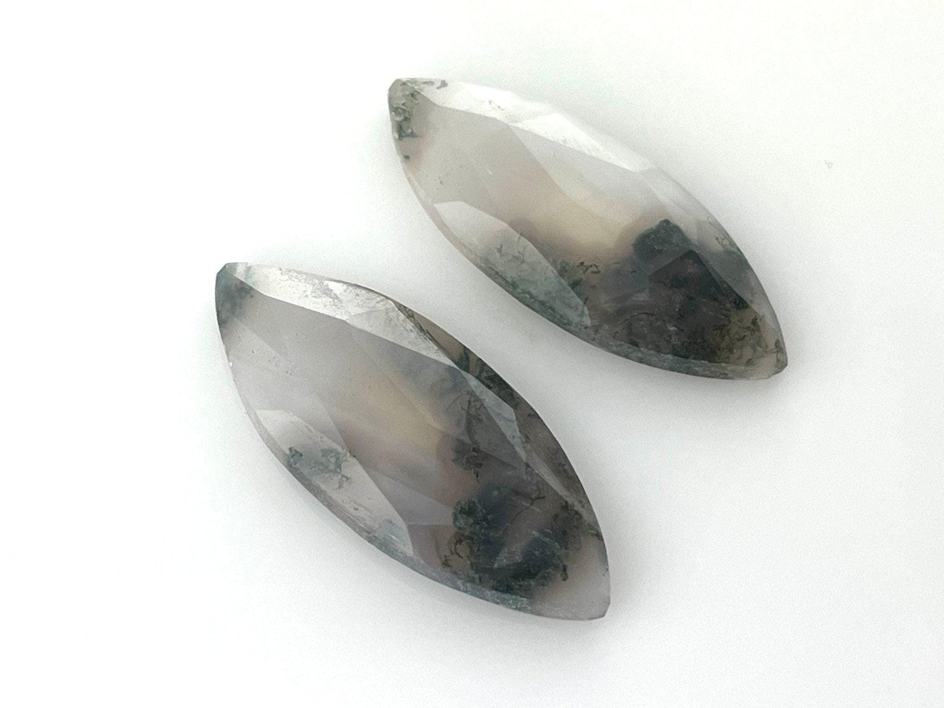 Moss Agate Rose Cut Pair | Marquise Natural Loose Gemstone | AG204 - - GemEnthusiast