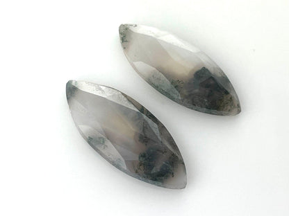 Moss Agate Rose Cut Pair | Marquise Natural Loose Gemstone | AG204 - - GemEnthusiast