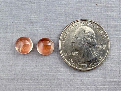8mm Oregon Sunstones with Schiller | Round Cabochon Pair | OSC314 - Oregon Sunstone - GemEnthusiast
