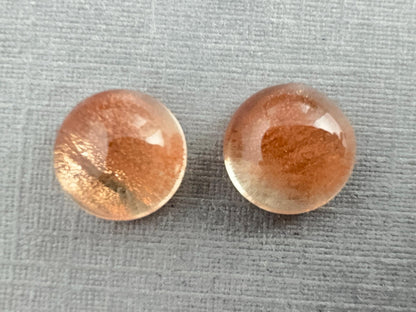 8mm Oregon Sunstones with Schiller | Round Cabochon Pair | OSC314 - Oregon Sunstone - GemEnthusiast