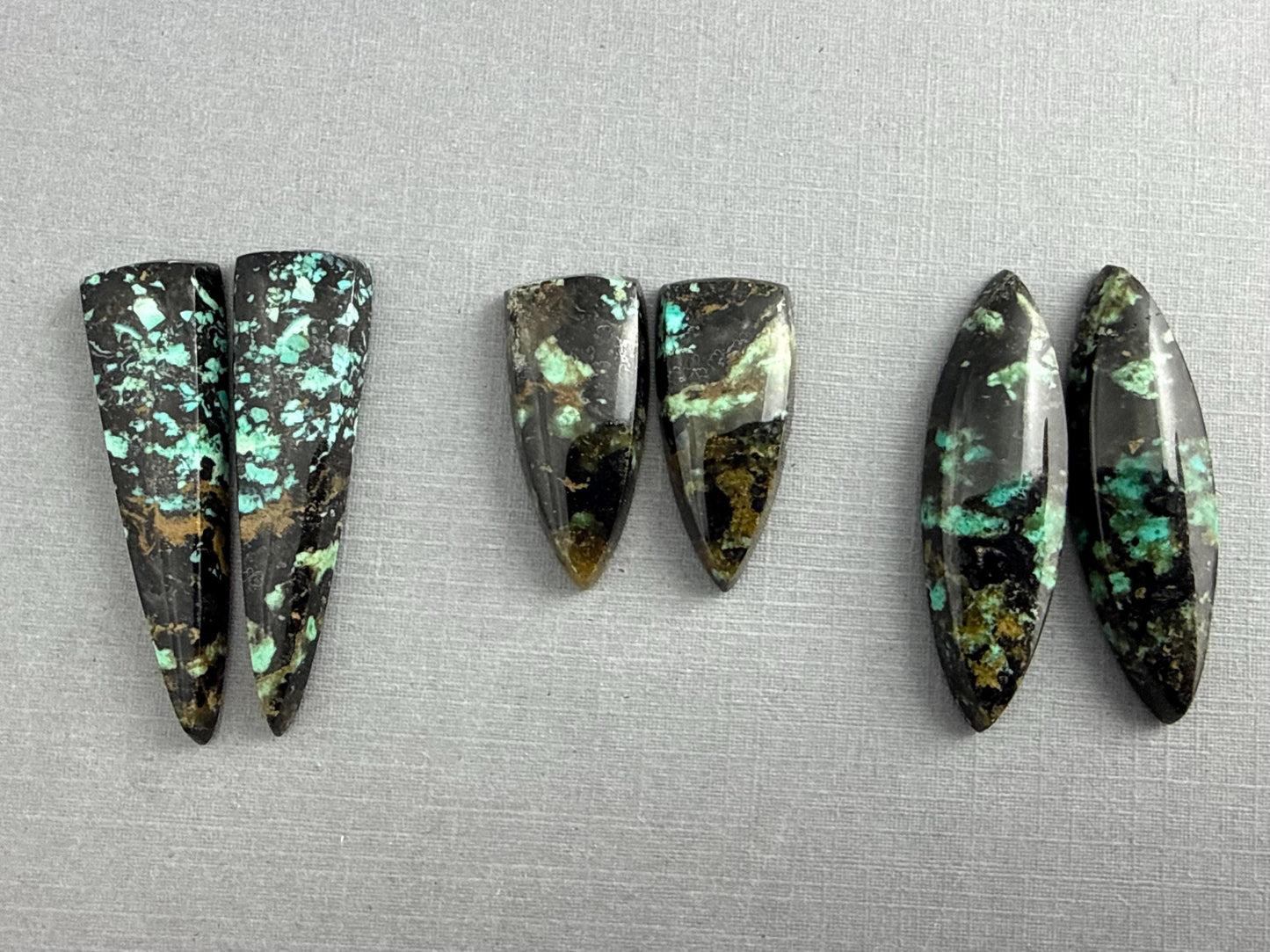 Psilomelane Chrysocolla Plume Pairs | Natural Marquise Cabochon Gemstones | CH127 - Psilomelane, Chrysocolla, Chalcedony - GemEnthusiast