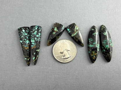 Psilomelane Chrysocolla Plume Pairs | Natural Marquise Cabochon Gemstones | CH127 - Psilomelane, Chrysocolla, Chalcedony - GemEnthusiast