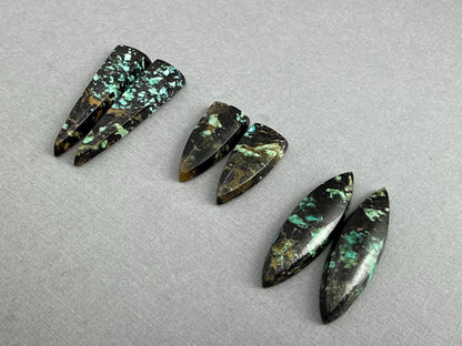Psilomelane Chrysocolla Plume Pairs | Natural Marquise Cabochon Gemstones | CH127 - Psilomelane, Chrysocolla, Chalcedony - GemEnthusiast