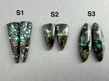 Psilomelane Chrysocolla Plume Pairs | Natural Marquise Cabochon Gemstones | CH127 - Psilomelane, Chrysocolla, Chalcedony - GemEnthusiast