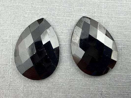 Black Spinel Pear Pair | Rose Cut Loose Cabochon Gemstones | BS120 - Spinel - GemEnthusiast