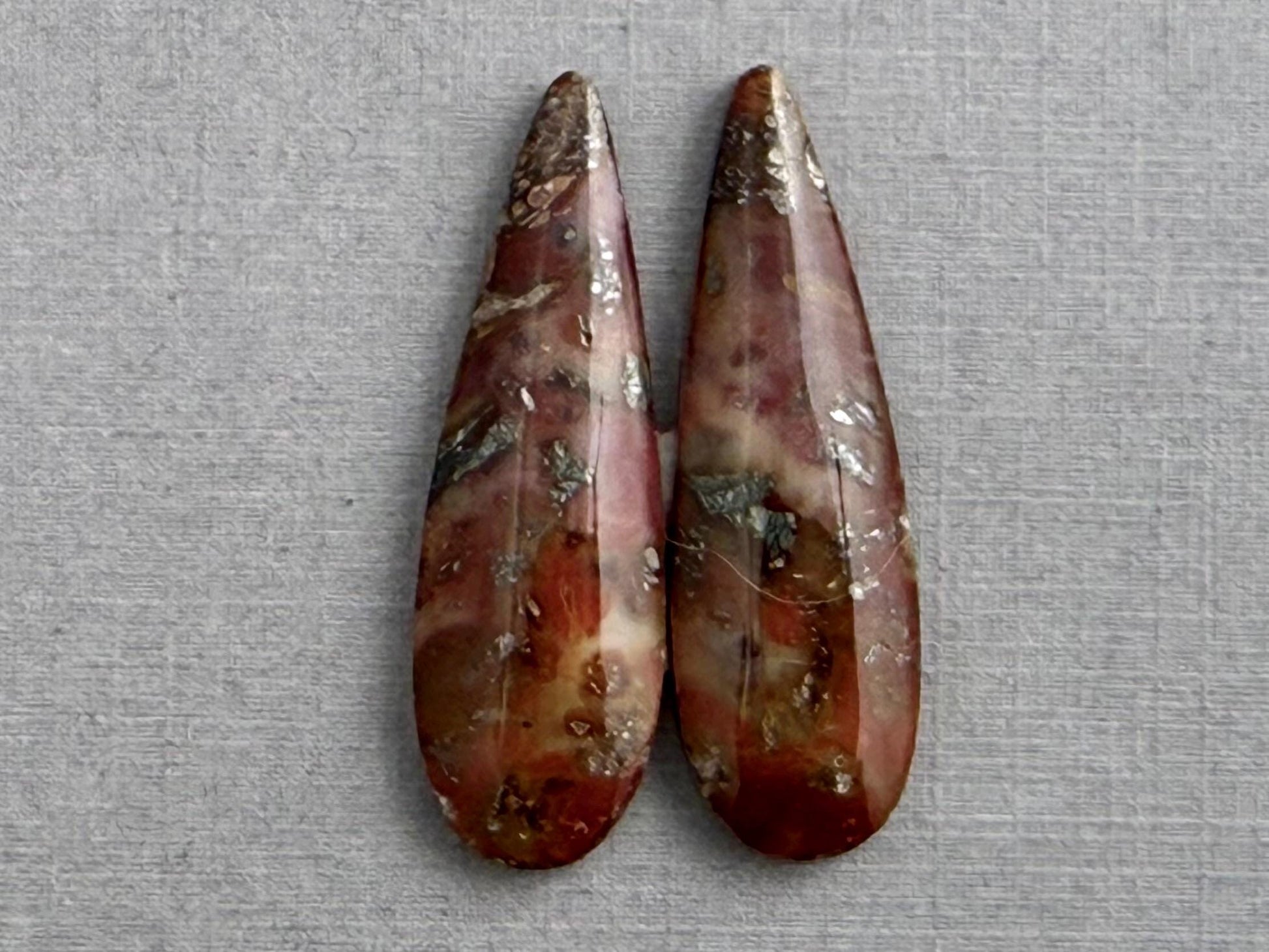 Marcasite in Quartz Cabochon Pair | Natural Gemstone | 39x13x5 | QU525 - Marcasite, Quartz - GemEnthusiast