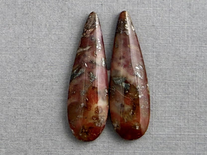 Marcasite in Quartz Cabochon Pair | Natural Gemstone | 39x13x5 | QU525 - Marcasite, Quartz - GemEnthusiast