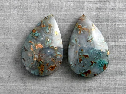 Confetti Chrysocolla in Chalcedony Pair | Natural Loose Pear Cabochon Gemstone | CA339 - Chrysocolla in Chalcedony, Confetti Chrysocolla, Copper - GemEnthusiast