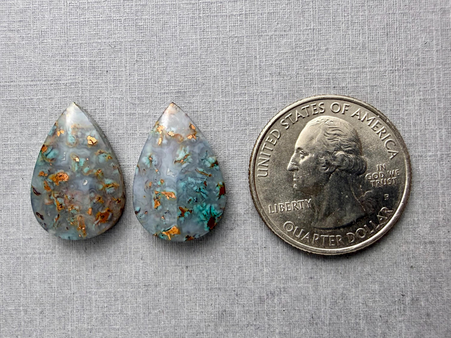 Confetti Chrysocolla in Chalcedony Pair | Natural Loose Pear Cabochon Gemstone | CA339 - Chrysocolla in Chalcedony, Confetti Chrysocolla, Copper - GemEnthusiast