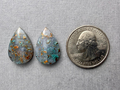 Confetti Chrysocolla in Chalcedony Pair | Natural Loose Pear Cabochon Gemstone | CA339 - Chrysocolla in Chalcedony, Confetti Chrysocolla, Copper - GemEnthusiast