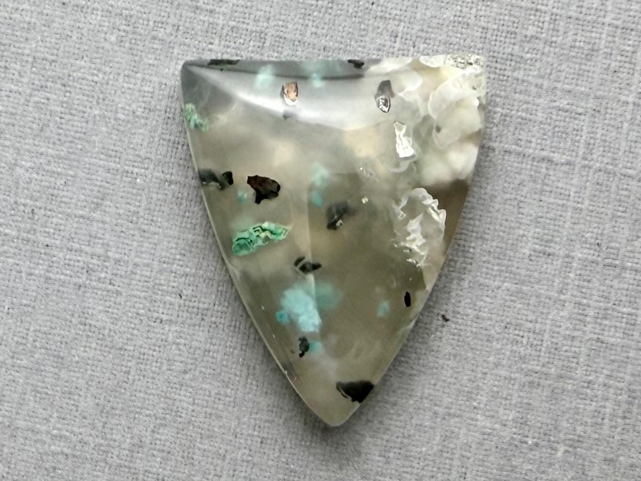 Confetti Chrysocolla in Chalcedony | Single Stone | Natural Cabochon from Indonesia | CA336 - Chalcedony, Copper Agate, Confetti Chrysocolla - GemEnthusiast