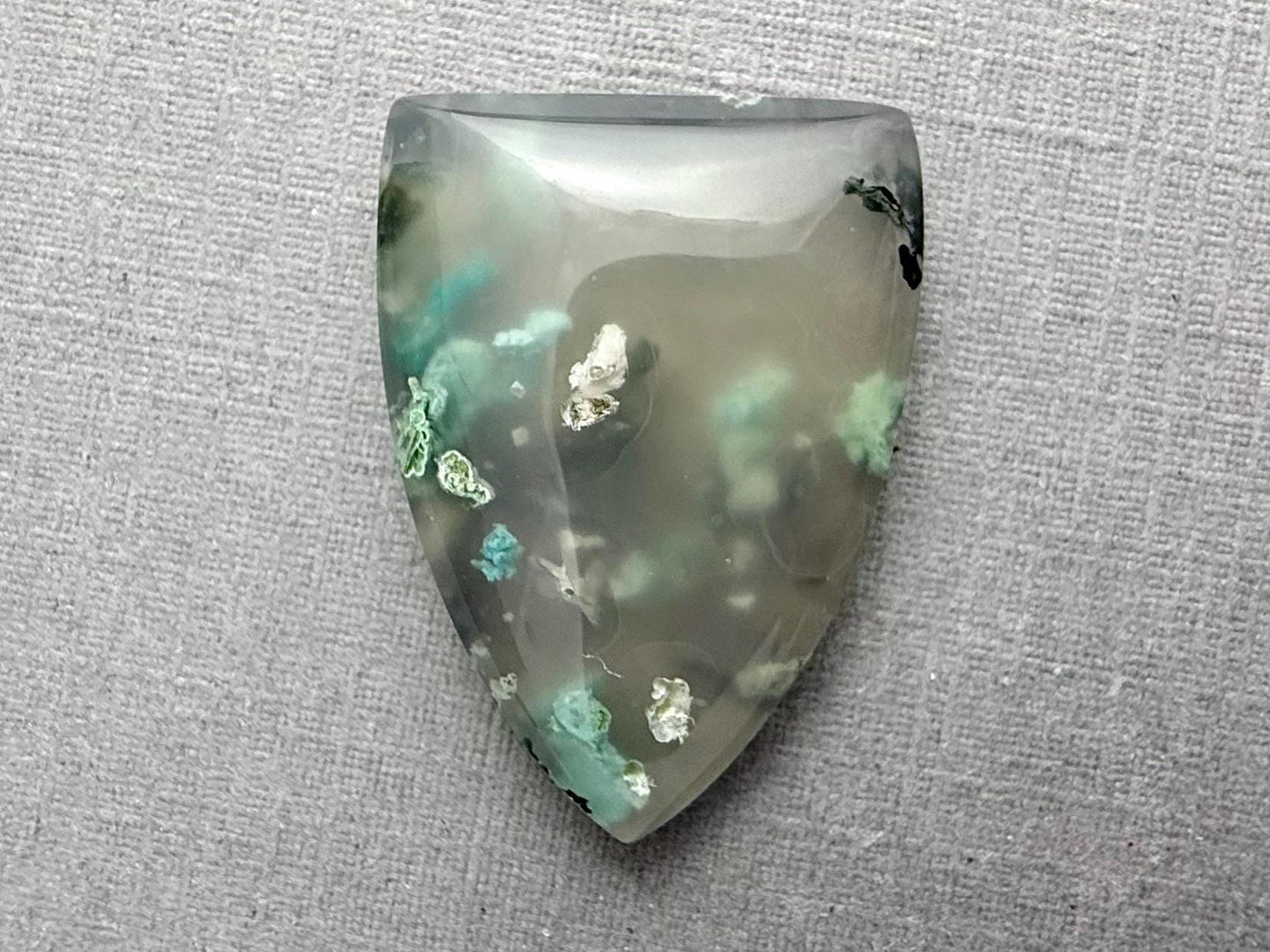 Confetti Chrysocolla in Chalcedony | Single Stone | Natural Cabochon from Indonesia | CA336 - Chalcedony, Copper Agate, Confetti Chrysocolla - GemEnthusiast