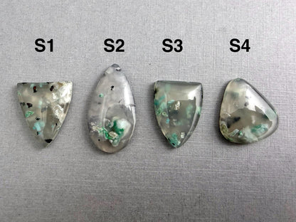 Confetti Chrysocolla in Chalcedony | Single Stone | Natural Cabochon from Indonesia | CA336 - Chalcedony, Copper Agate, Confetti Chrysocolla - GemEnthusiast