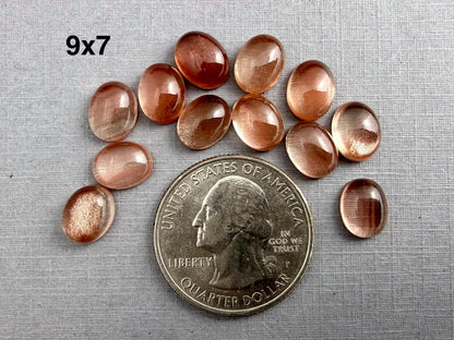 10x8 or 9x7 Oregon Sunstones Oval Cabochon with Schiller | Per Stone - Oregon Sunstone - GemEnthusiast