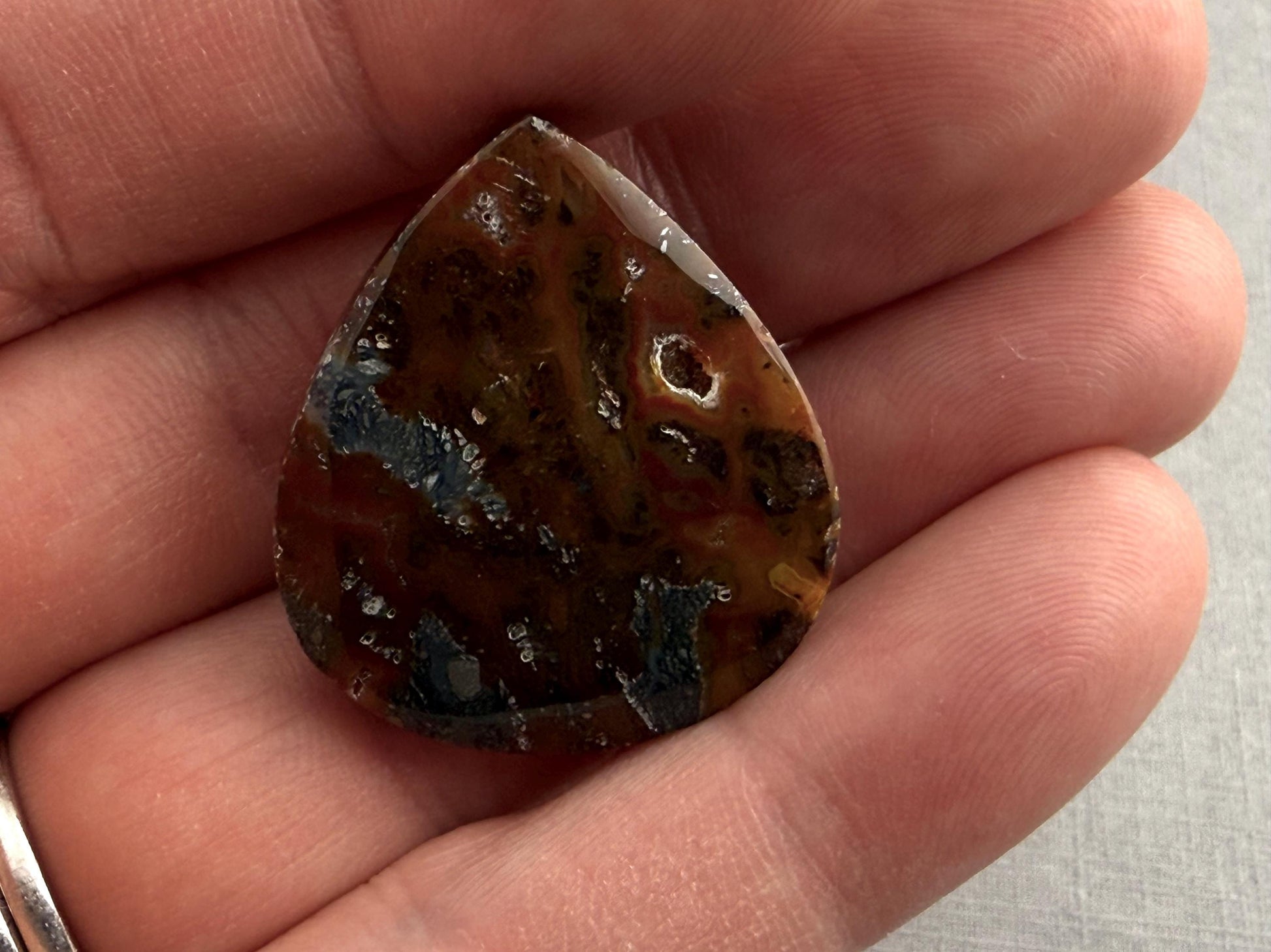 Marcasite in Quartz Cabochon | Natural Gemstone | 29x25x6.5 | QU530 - Marcasite, Quartz - GemEnthusiast