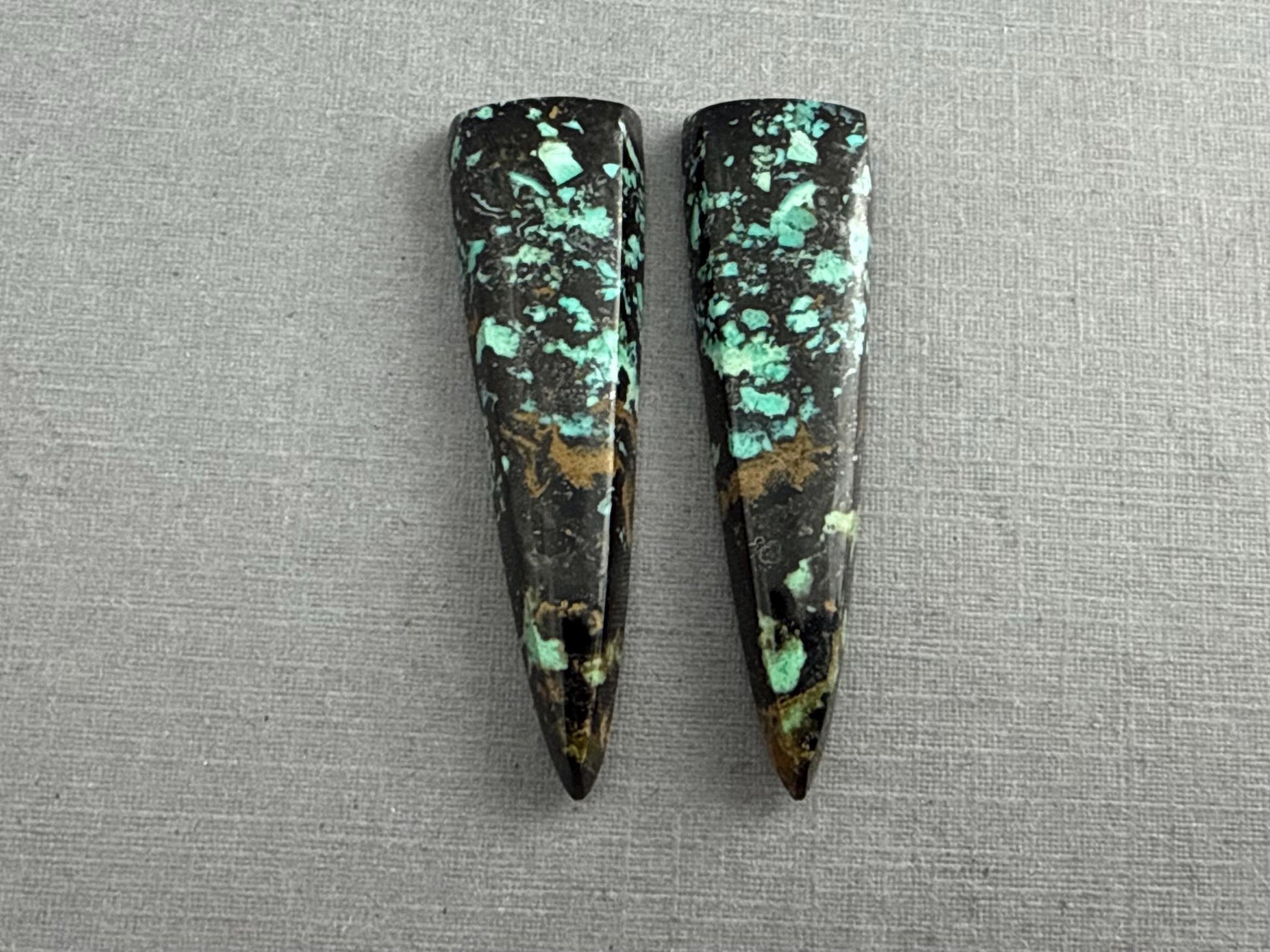 Psilomelane Chrysocolla Plume Pairs | Natural Marquise Cabochon Gemstones | CH127 - Psilomelane, Chrysocolla, Chalcedony - GemEnthusiast