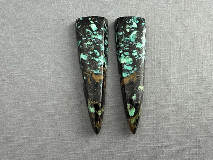 Psilomelane Chrysocolla Plume Pairs | Natural Marquise Cabochon Gemstones | CH127 - Psilomelane, Chrysocolla, Chalcedony - GemEnthusiast