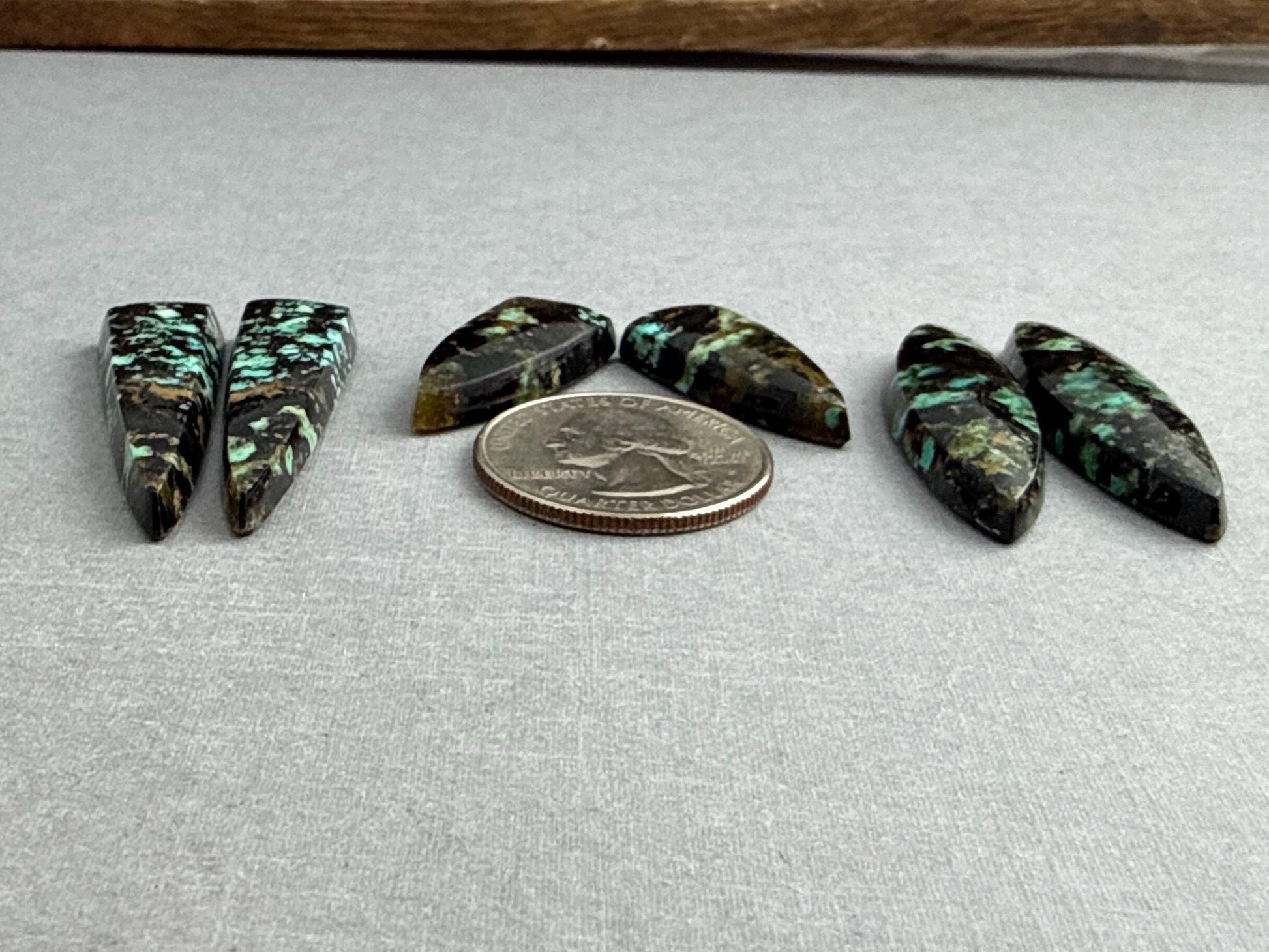 Psilomelane Chrysocolla Plume Pairs | Natural Marquise Cabochon Gemstones | CH127 - Psilomelane, Chrysocolla, Chalcedony - GemEnthusiast