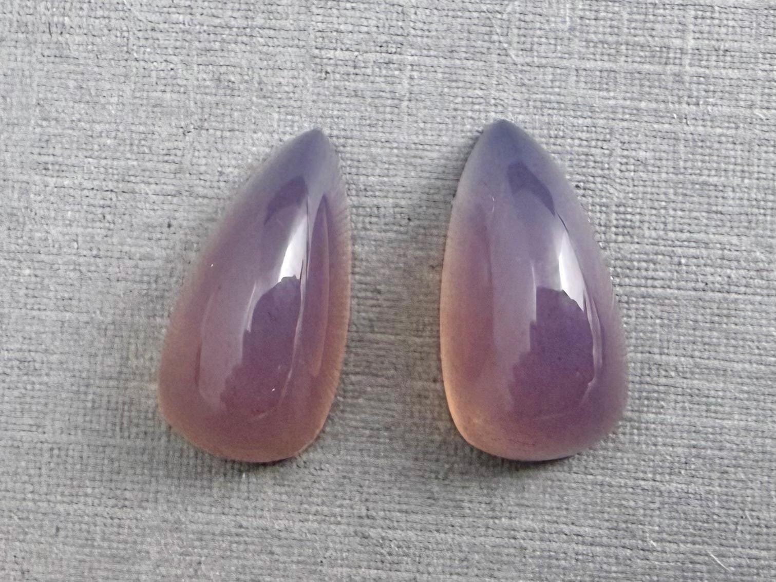 Natural Lilac Chalcedony Pair | 15x8 | Pear Translucent Cabochons | P192 - Chalcedony - GemEnthusiast