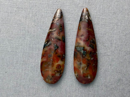 Marcasite in Quartz Cabochon Pair | Natural Gemstone | 39x13x5 | QU525 - Marcasite, Quartz - GemEnthusiast