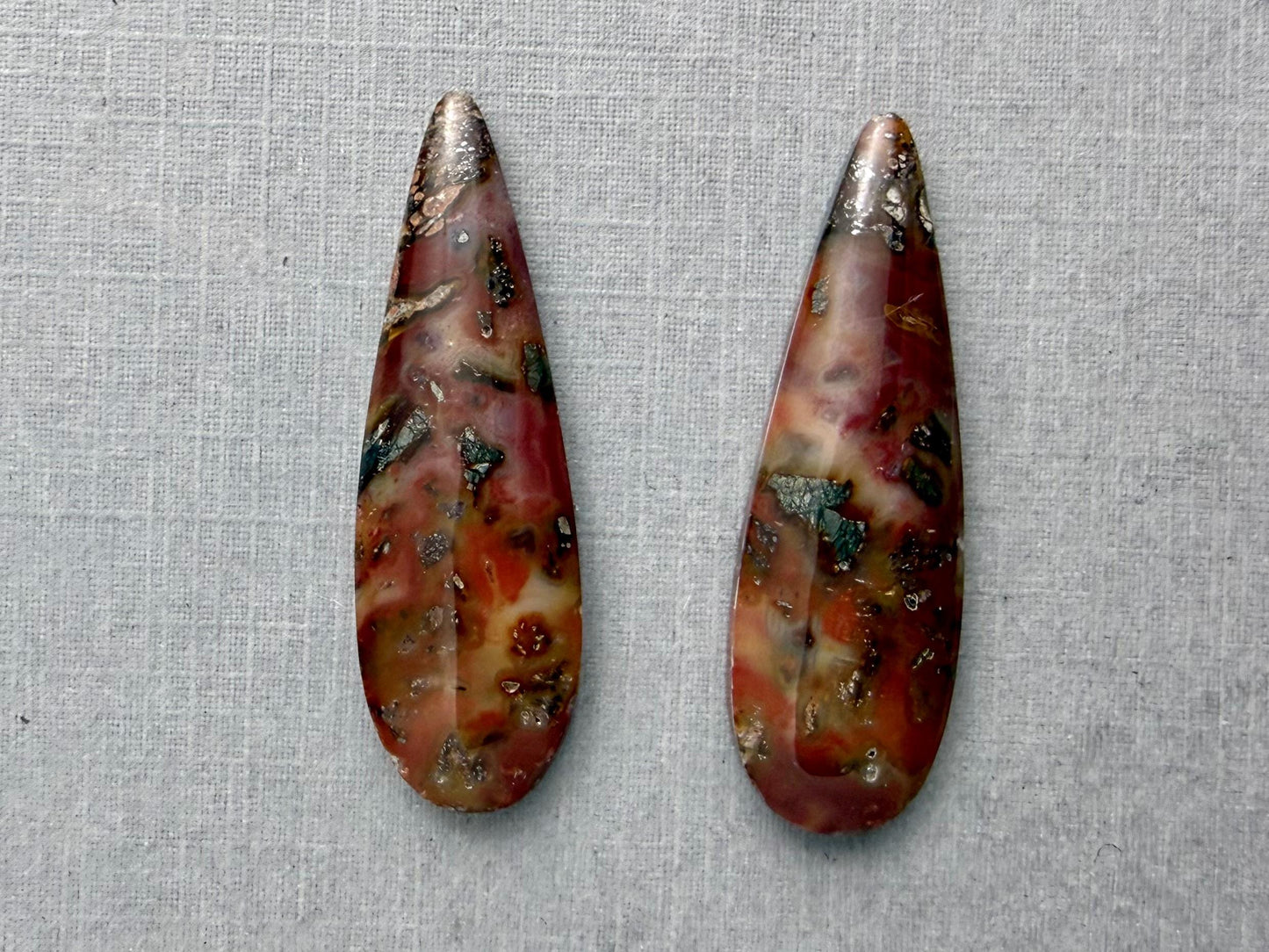 Marcasite in Quartz Cabochon Pair | Natural Gemstone | 39x13x5 | QU525 - Marcasite, Quartz - GemEnthusiast