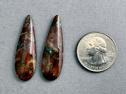 Marcasite in Quartz Cabochon Pair | Natural Gemstone | 39x13x5 | QU525 - Marcasite, Quartz - GemEnthusiast