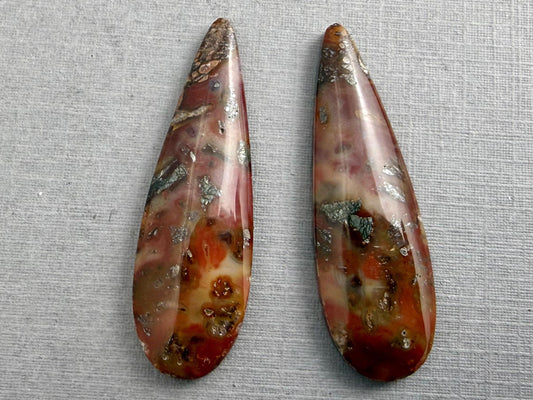 Marcasite in Quartz Cabochon Pair | Natural Gemstone | 39x13x5 | QU525 - Marcasite, Quartz - GemEnthusiast
