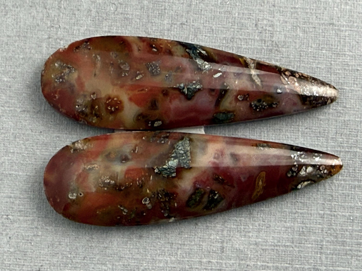 Marcasite in Quartz Cabochon Pair | Natural Gemstone | 39x13x5 | QU525 - Marcasite, Quartz - GemEnthusiast