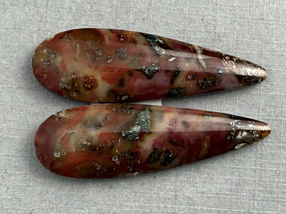 Marcasite in Quartz Cabochon Pair | Natural Gemstone | 39x13x5 | QU525 - Marcasite, Quartz - GemEnthusiast