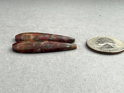 Marcasite in Quartz Cabochon Pair | Natural Gemstone | 39x13x5 | QU525 - Marcasite, Quartz - GemEnthusiast