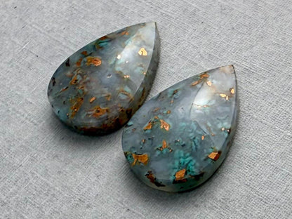 Confetti Chrysocolla in Chalcedony Pair | Natural Loose Pear Cabochon Gemstone | CA339 - Chrysocolla in Chalcedony, Confetti Chrysocolla, Copper - GemEnthusiast