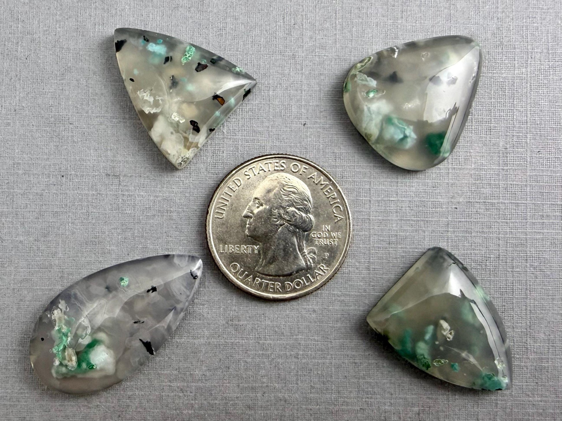 Confetti Chrysocolla in Chalcedony | Single Stone | Natural Cabochon from Indonesia | CA336 - Chalcedony, Copper Agate, Confetti Chrysocolla - GemEnthusiast