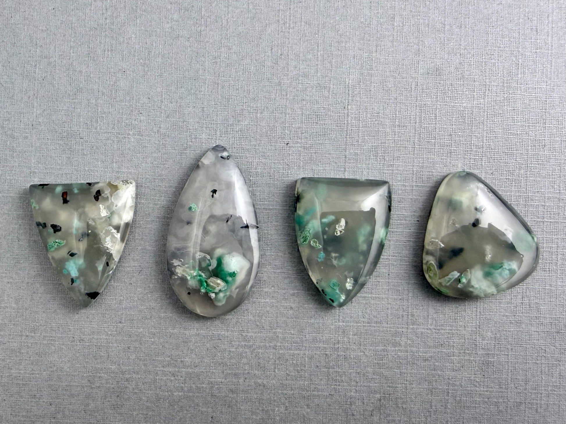 Confetti Chrysocolla in Chalcedony | Single Stone | Natural Cabochon from Indonesia | CA336 - Chalcedony, Copper Agate, Confetti Chrysocolla - GemEnthusiast
