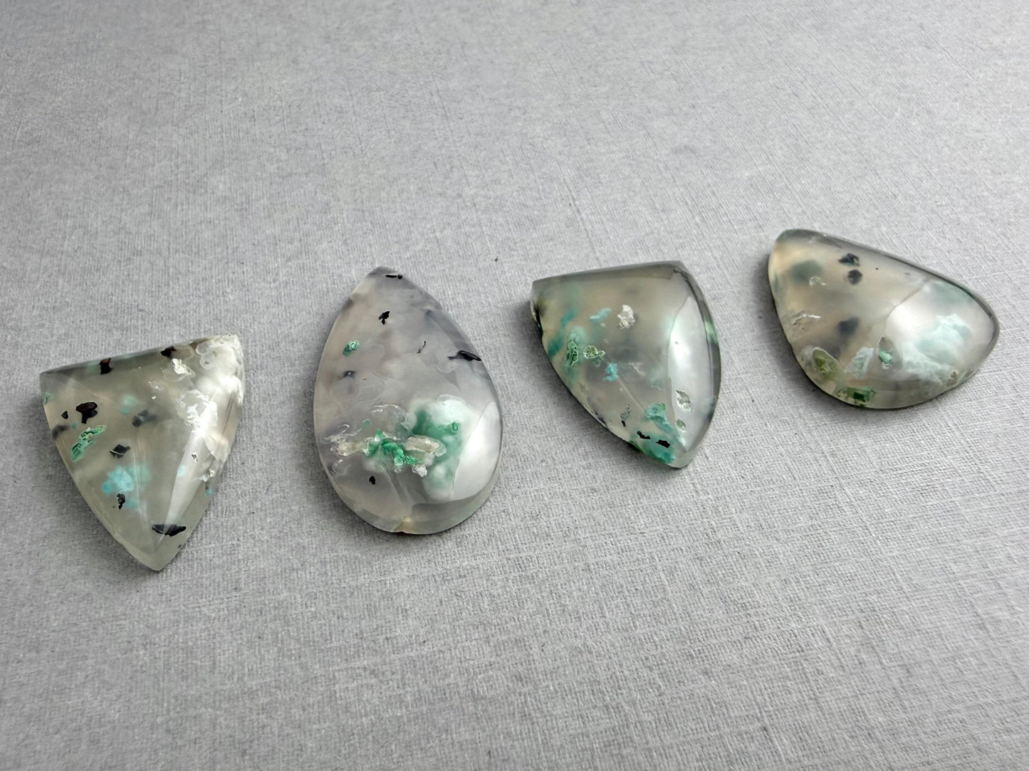 Confetti Chrysocolla in Chalcedony | Single Stone | Natural Cabochon from Indonesia | CA336 - Chalcedony, Copper Agate, Confetti Chrysocolla - GemEnthusiast