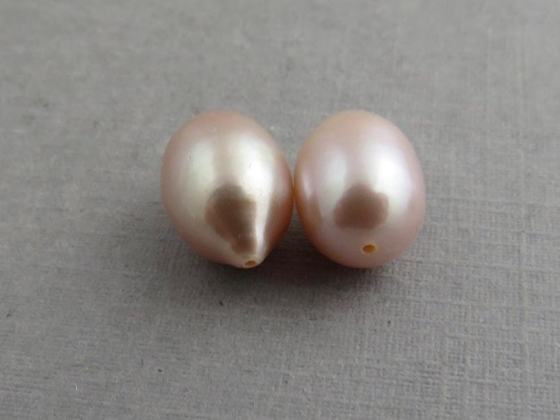Exceptional Pearl Pairs | Drilled-Through with a drop shape | Ivory, Peach, or Pink - Freshwater Pearl - GemEnthusiast