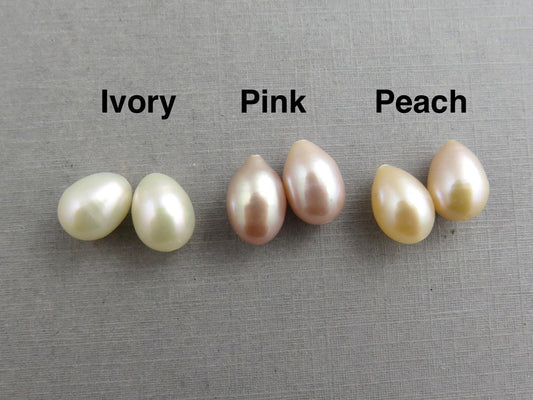 Exceptional Pearl Pairs | Drilled-Through with a drop shape | Ivory, Peach, or Pink - Freshwater Pearl - GemEnthusiast