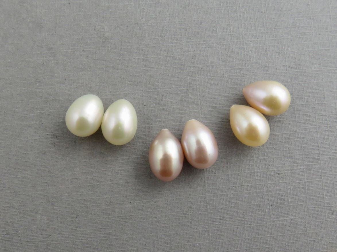 Exceptional Pearl Pairs | Drilled-Through with a drop shape | Ivory, Peach, or Pink - Freshwater Pearl - GemEnthusiast