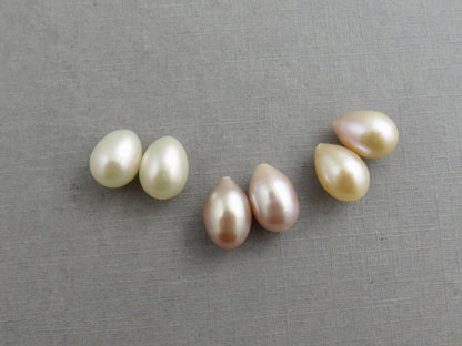 Exceptional Pearl Pairs | Drilled-Through with a drop shape | Ivory, Peach, or Pink - Freshwater Pearl - GemEnthusiast