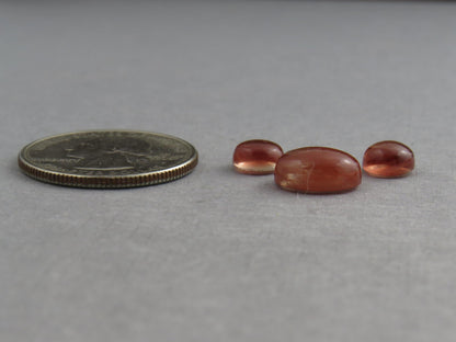 Oregon Sunstones Oval Cabochon Set | 7x7 pair and 11x9 single | 7+ carats | OSC332 - Oregon Sunstone - GemEnthusiast