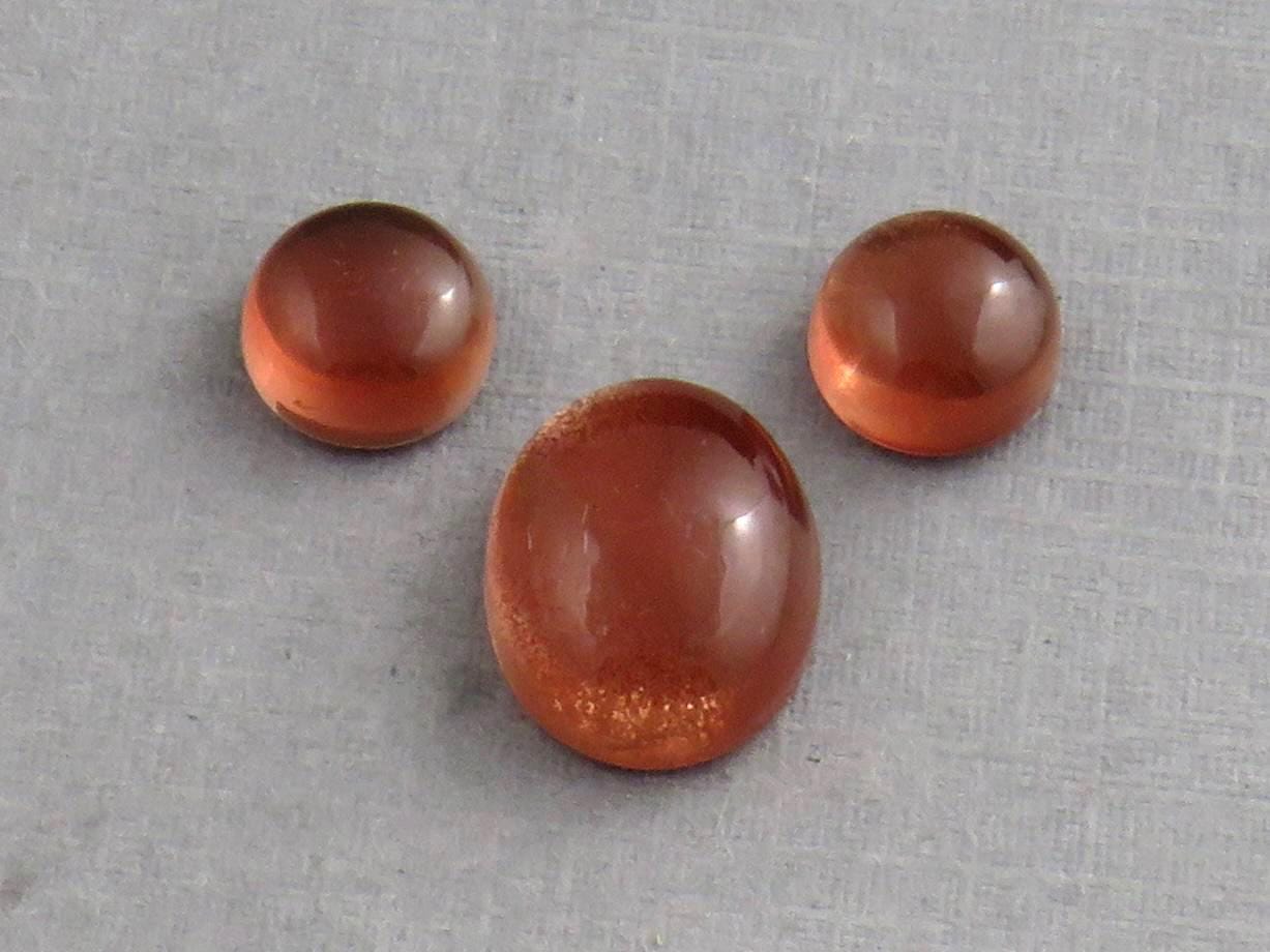 Oregon Sunstones Oval Cabochon Set | 7x7 pair and 11x9 single | 7+ carats | OSC332 - Oregon Sunstone - GemEnthusiast