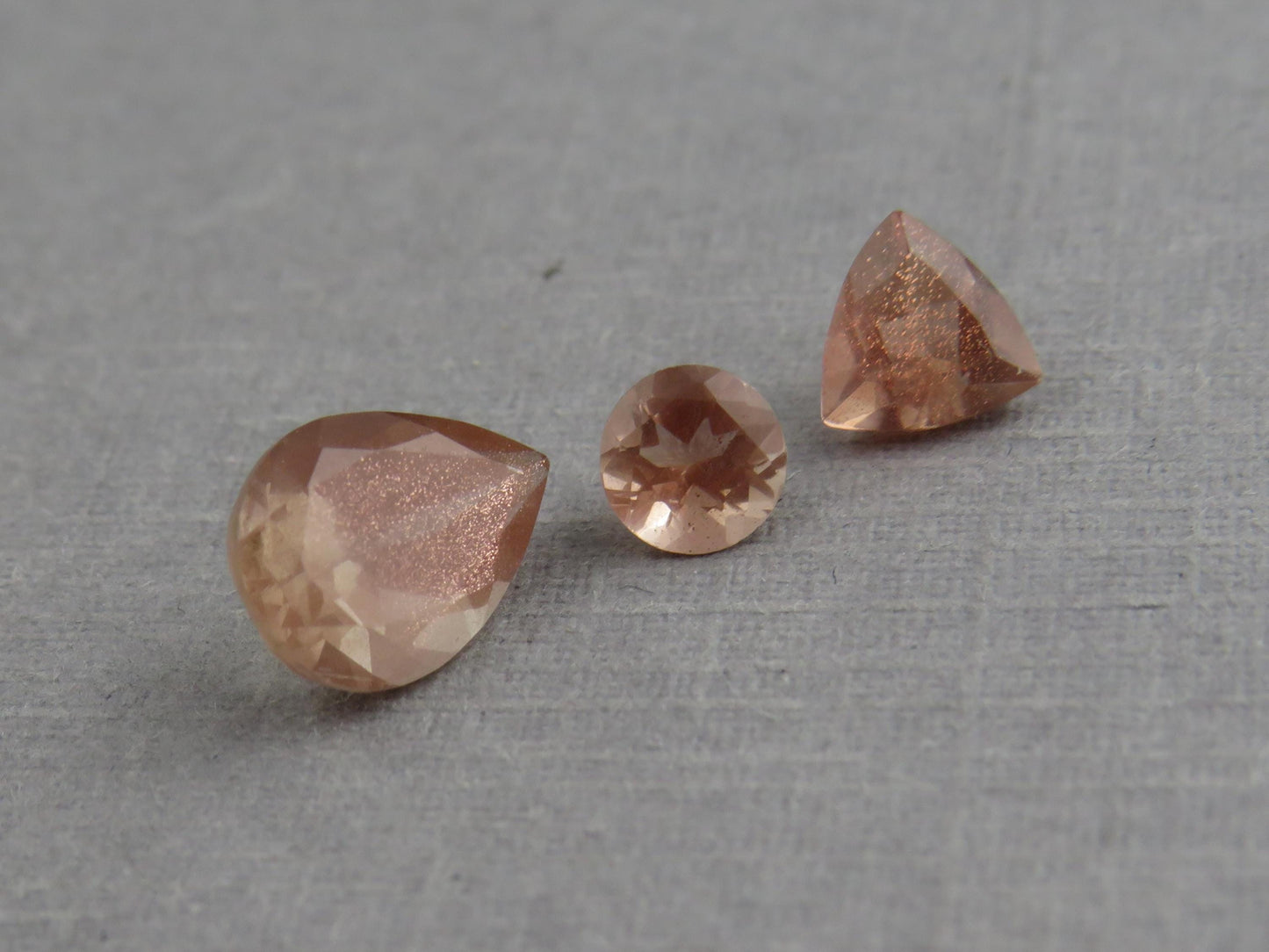 Oregon Sunstone Set | 4mm Round, 5mm Trillion, 8x6mm pear | 1.72 carats | OSF230 - Oregon Sunstone - GemEnthusiast