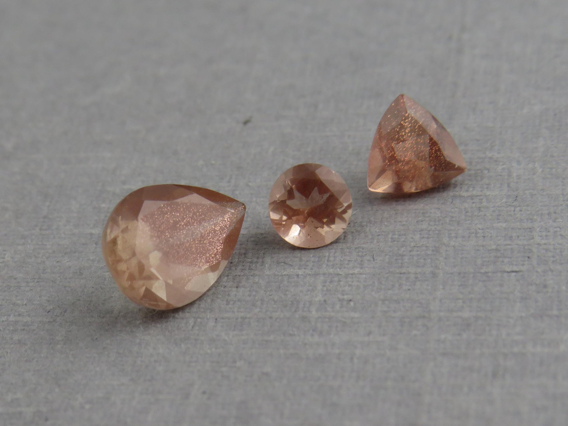 Oregon Sunstone Set | 4mm Round, 5mm Trillion, 8x6mm pear | 1.72 carats | OSF230 - Oregon Sunstone - GemEnthusiast