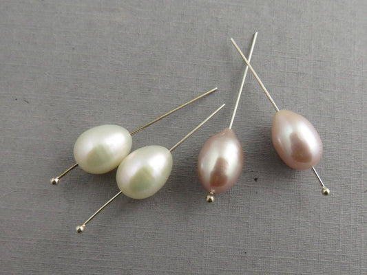 Exceptional Pearl Pairs | Drilled-Through with a drop shape | Ivory, Peach, or Pink - Freshwater Pearl - GemEnthusiast