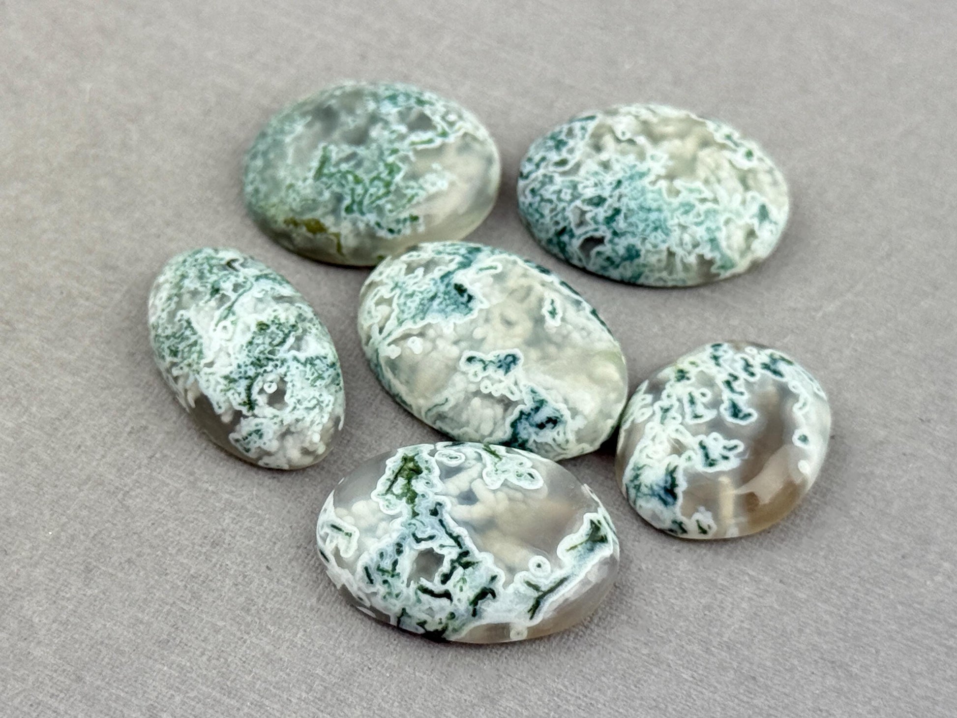 Moss Agate Cabochon Lot | Oval Loose Gemstones | AG148 - Moss Agate - GemEnthusiast