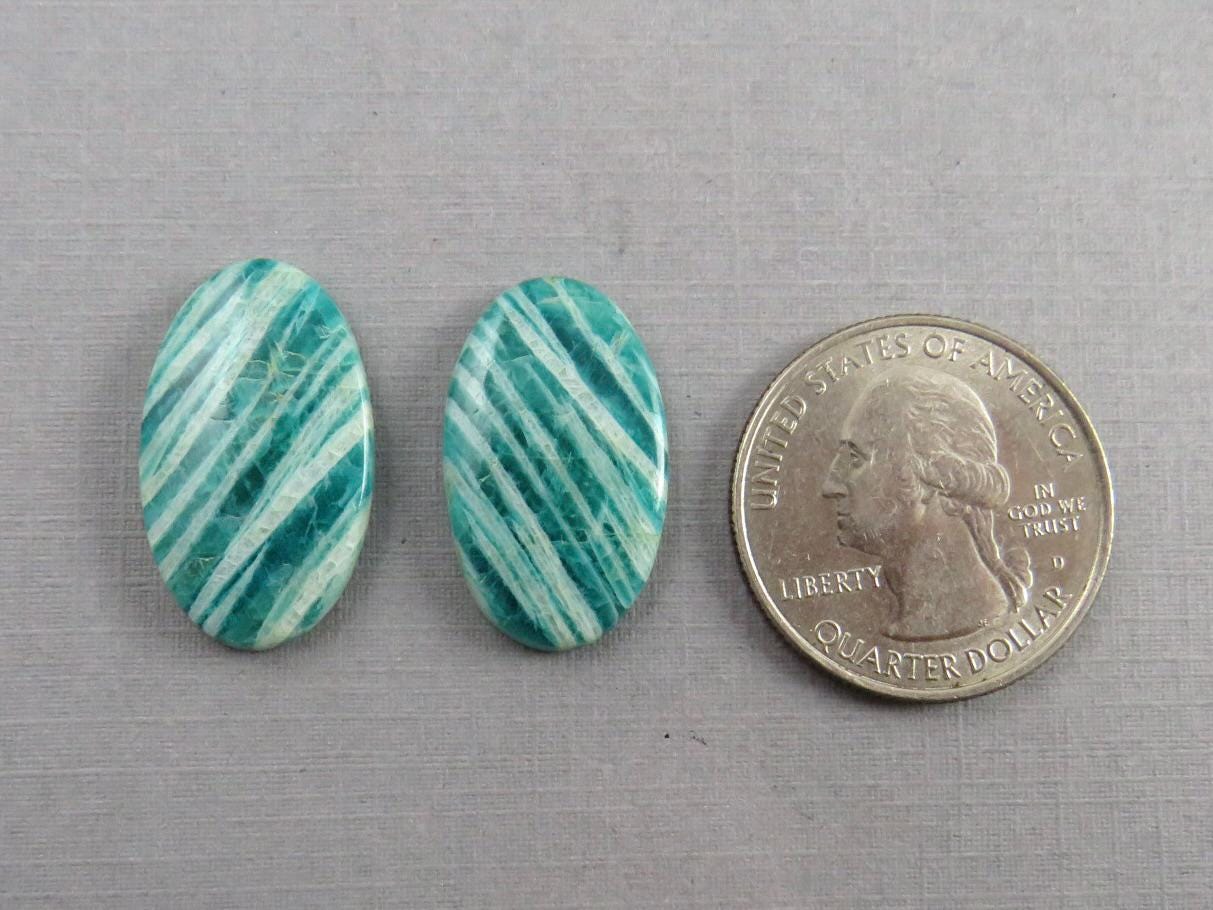 Amazonite Matched Pair Oval Cabochons | 24x14 mm | Natural Loose Gemstone | AMZ220 - Amazonite - GemEnthusiast