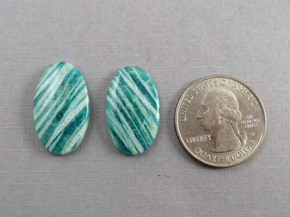 Amazonite Matched Pair Oval Cabochons | 24x14 mm | Natural Loose Gemstone | AMZ220 - Amazonite - GemEnthusiast
