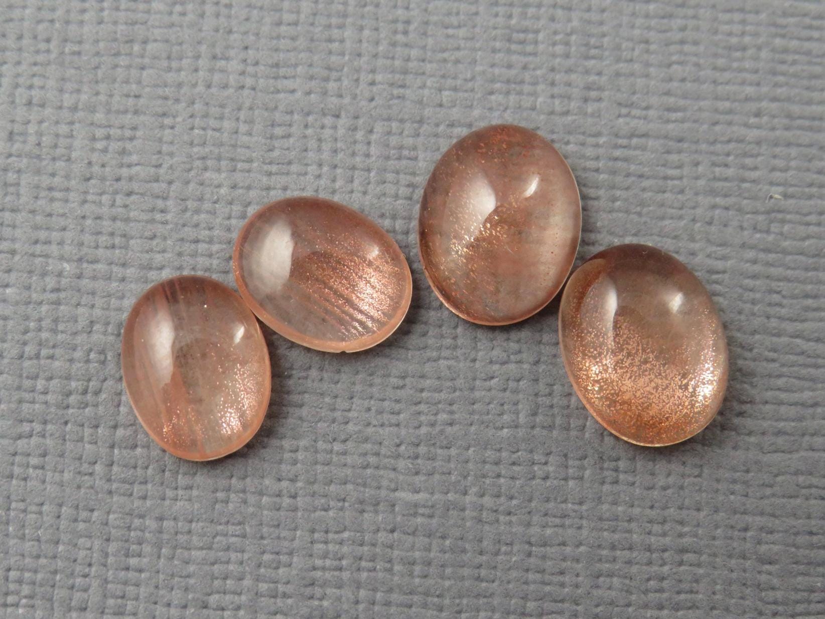 Oregon Sunstones Pairs with Schiller | 10x8 and 9x7 Oval Cabochons | OSC335 - Oregon Sunstone - GemEnthusiast